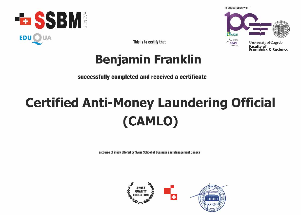 Certified Anti Money Laundering Officer Camlo Swiss School Of Business And Management Geneva