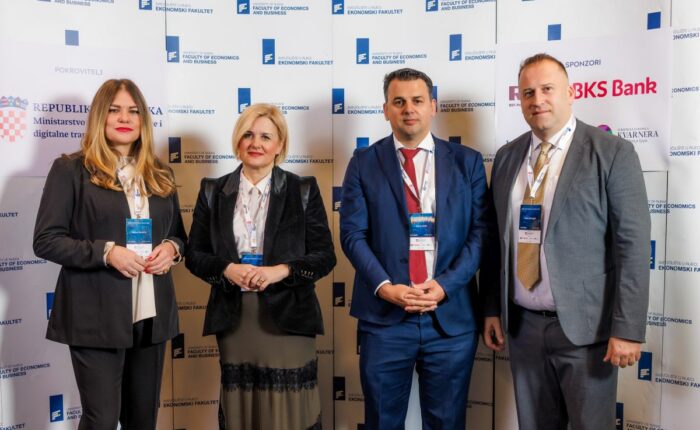 professor Dario Silić with Dean Saša Drezgić of the Faculty of Economics and Business, University of Rijeka, Vice Dean Vesna Buterin, and the Mayor of Rijeka